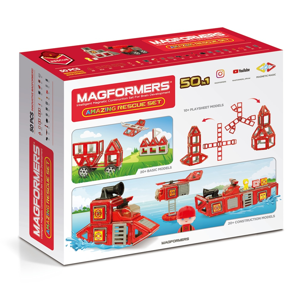 Joc magnetic de construcție Magformers Amazing Rescue Set - Statia de Pompieri, 50 piese [2]
