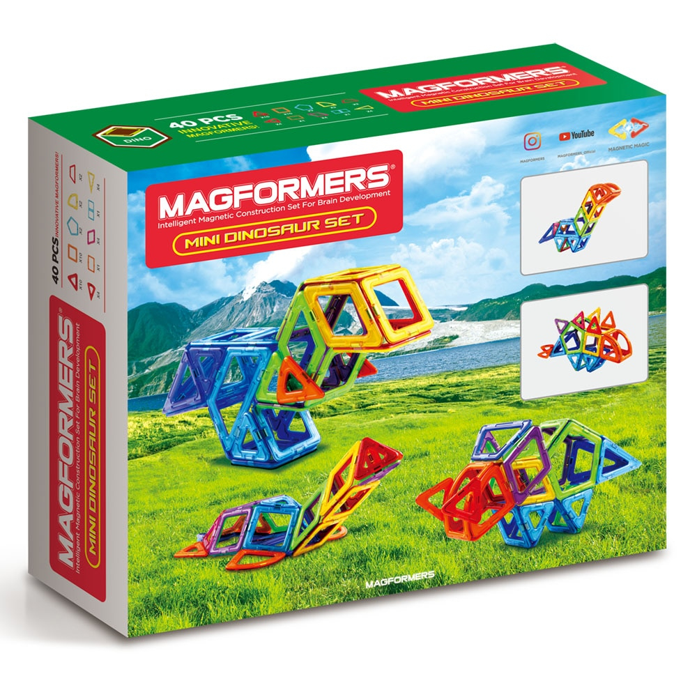 Joc magnetic de constructie Magformers Mini Dinosaur Set - Dinozauri, 40 piese [2]