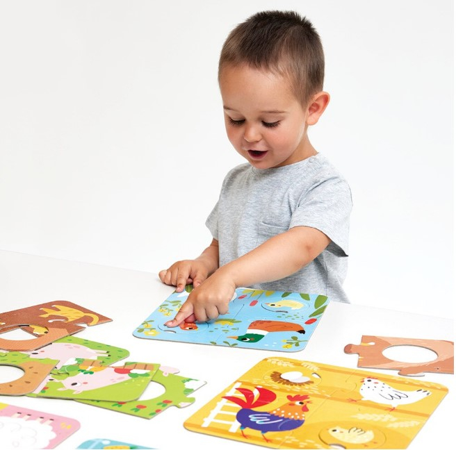 Joc tip puzzle pentru copii si bebelusi, Banana Panda, Match the Farm Animals, 36 piese, 6 placi formate din 6 piese cu animale de la ferma [2]