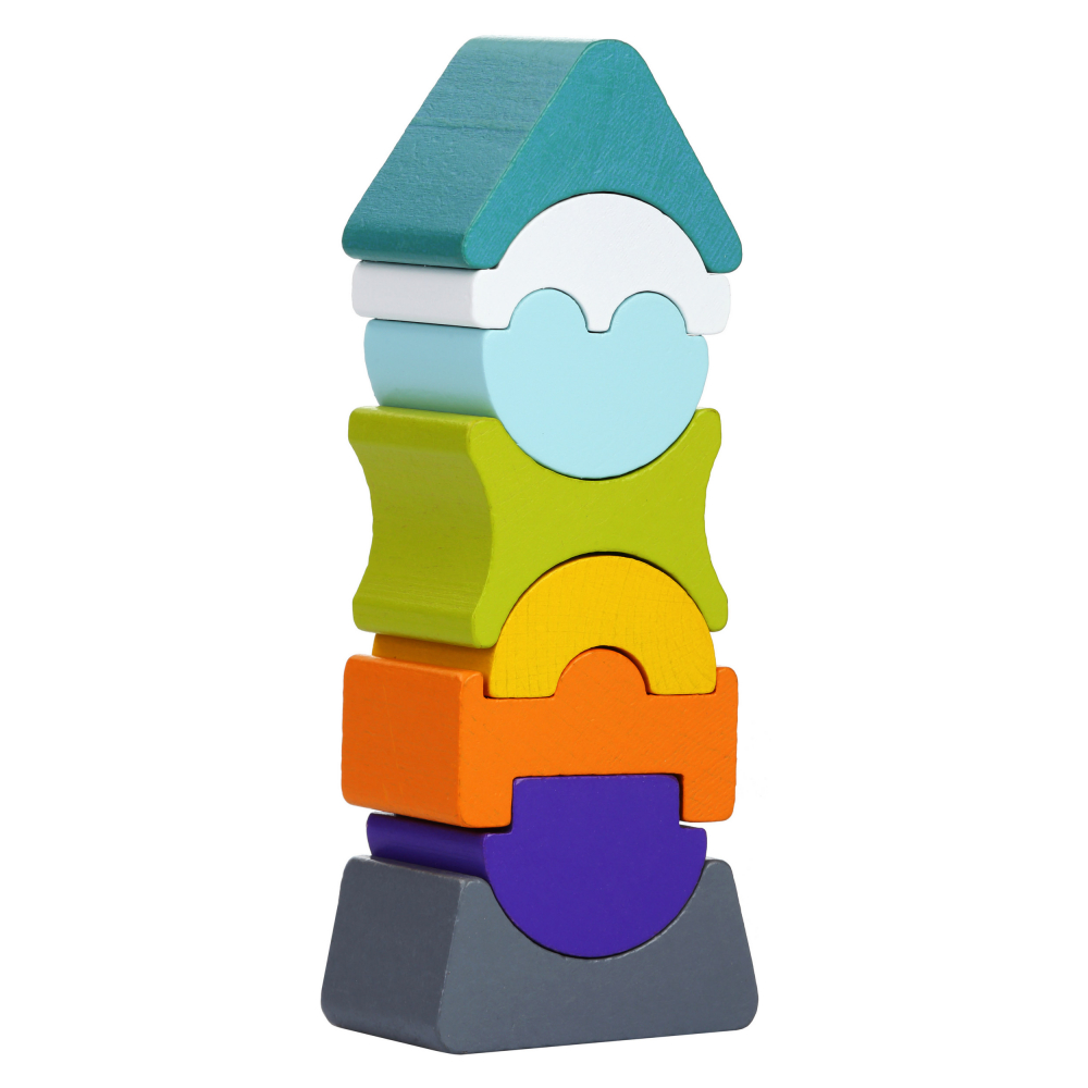 Jucarie din lemn, Cubika, Set constructii Turn cu acoperis turquoise [5]