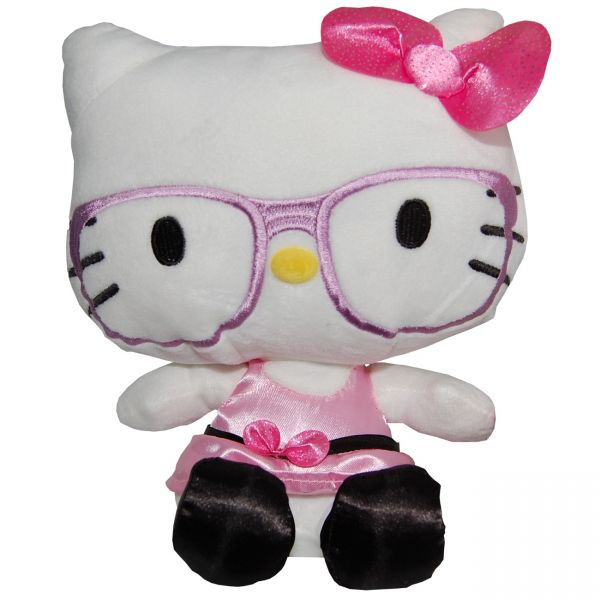 Jucarie din plus Hello Kitty cu ochelari si rochie roz, 23 cm [1]