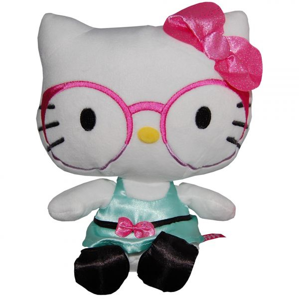 Jucarie din plus Hello Kitty cu ochelari si rochie vernil, 23 cm [1]