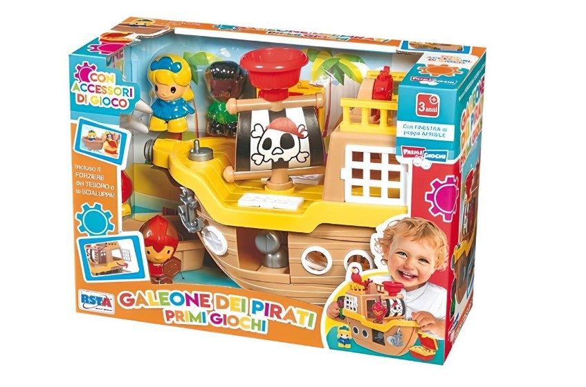 RS Toys-Jucarie interactiva si distractiva pentru bebelusi, Corabia Piratilor cu 3 figurine incluse, cufar cu comoara, barcuta de tras, ancora, turn de control, usi care se deschid [2]