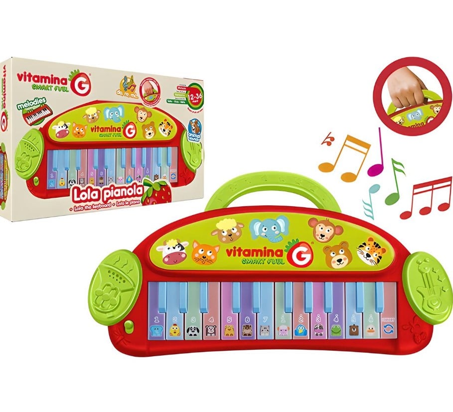 Jucarie interactiva si muzicala pentru bebelusi, Pian cu clape multicolore, Globo Vitamina G, sunete animale, buton ON/OFF, 24 taste [2]