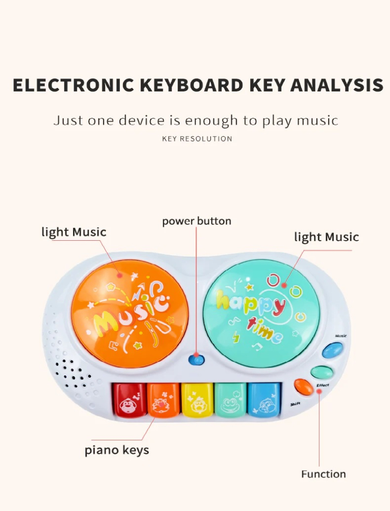RS Toys-Jucarie muzicala bebe si interactiva, Tobe si pian cu taste colorate, cu sunete si lumini, sunete animale, insotire joc vizual lumini, varsta recomandata +6 luni [2]