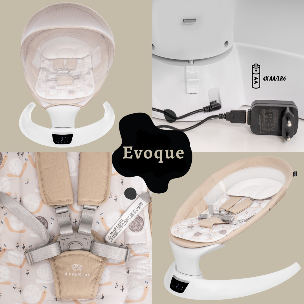 APPEKIDS-Leagan electric pentru bebelusi, cu spatar reglabil si senzor de miscare, AppeKids Evoque - Bubble Beige [4]