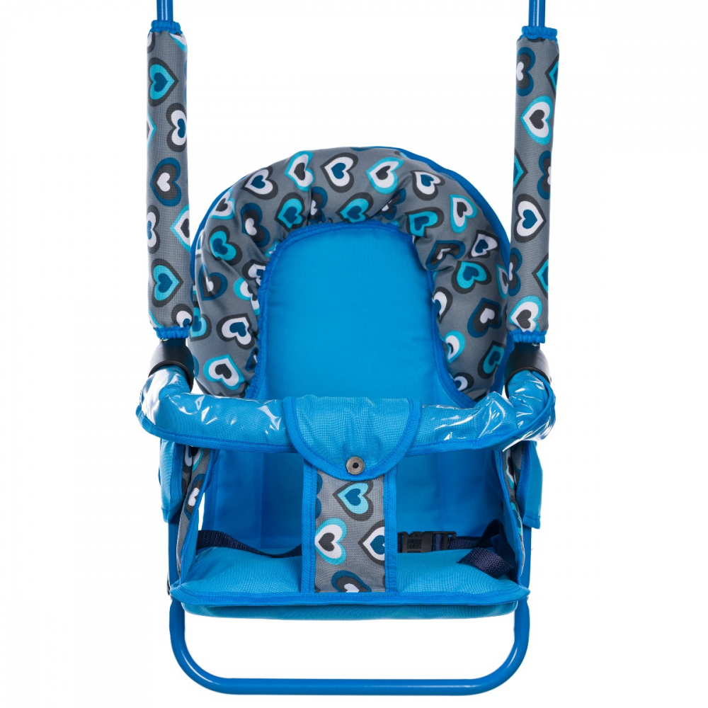 Leagan pentru copii, AppeKids, cu spatar reglabil si bara detasabila, Blue Hearts [2]