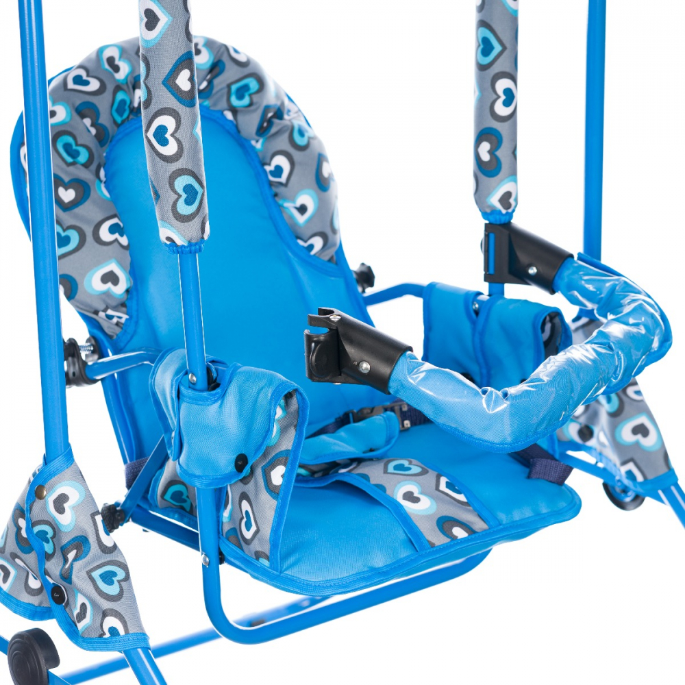 Leagan pentru copii, AppeKids, cu spatar reglabil si bara detasabila, Blue Hearts [6]