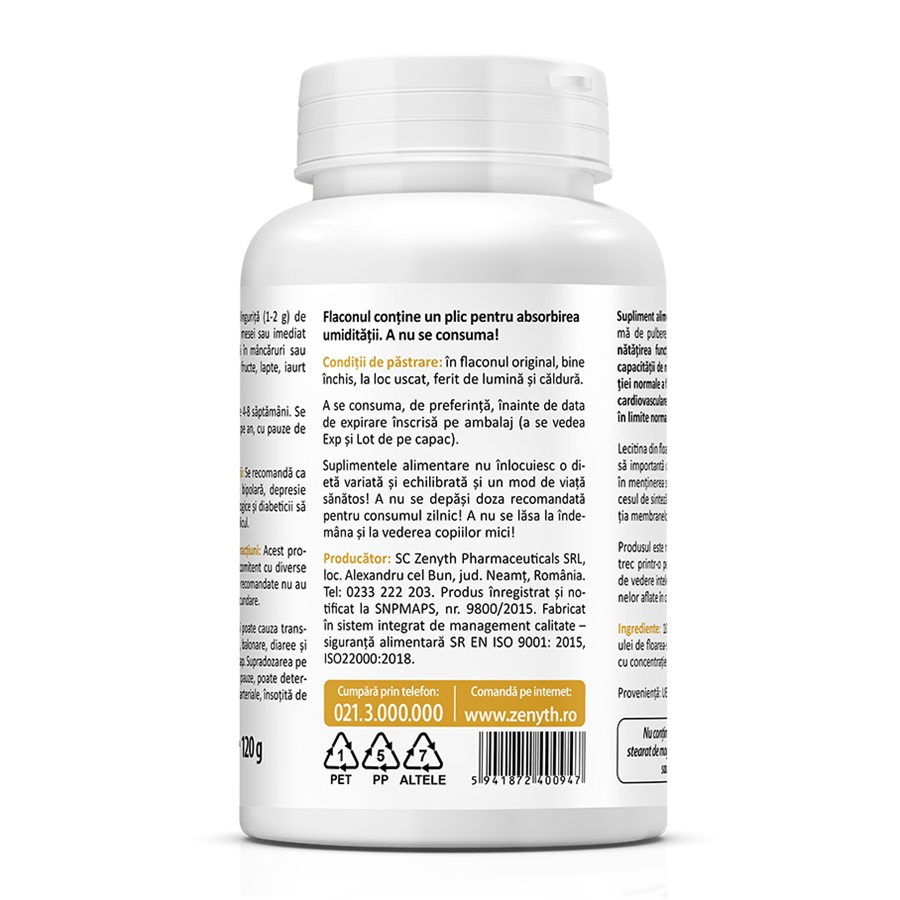 Lecitina din floarea soarelui, 120 g, Zenyth [2]