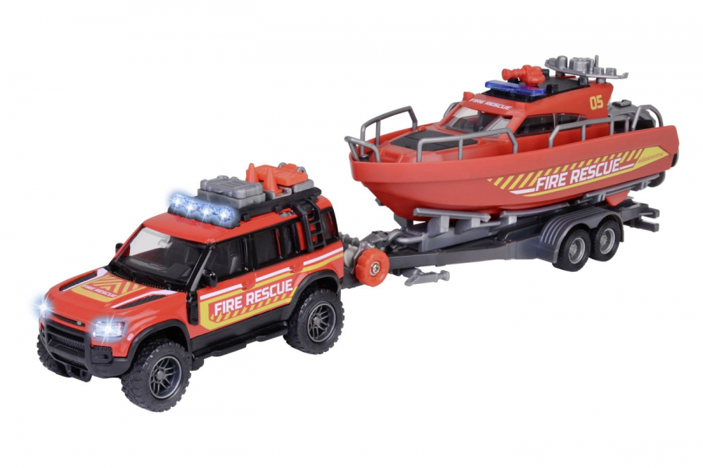 Majorette Set Masina De Pompieri Land Rover Si Barca De Salvare [2]