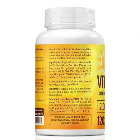 Zenyth-Pachet Super Vitamina D3 cu ulei de cocos 2000UI, 120 + 30 capsule, Zenyth [2]