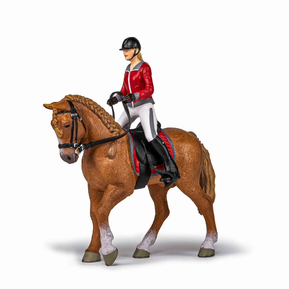 Papo Figurina Set Echitatie Cal Si Jocherita In Jacheta Rosie [5]