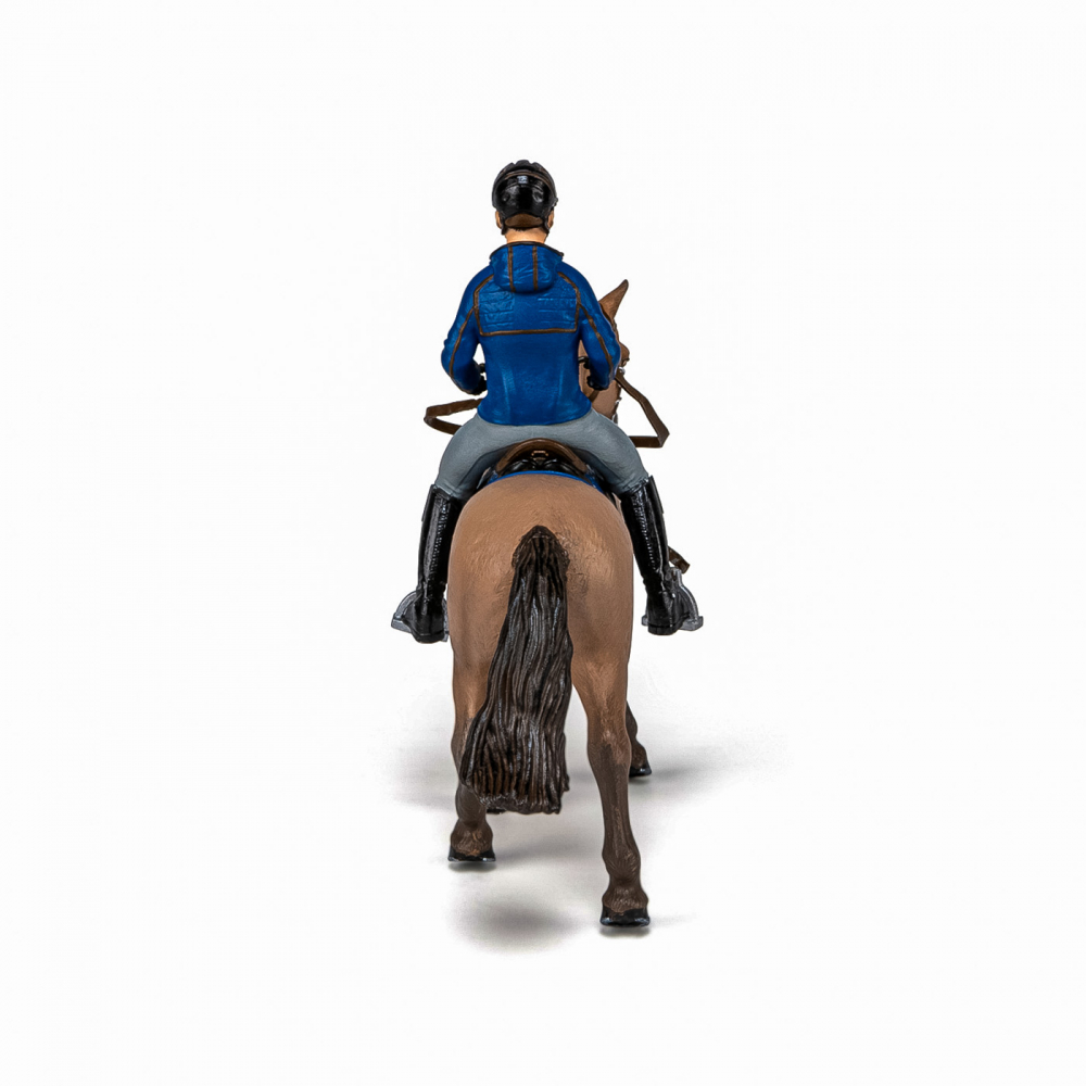 Papo Figurina Set Echitatie Cal Si Jocheu  In Jacheta Albastra [5]