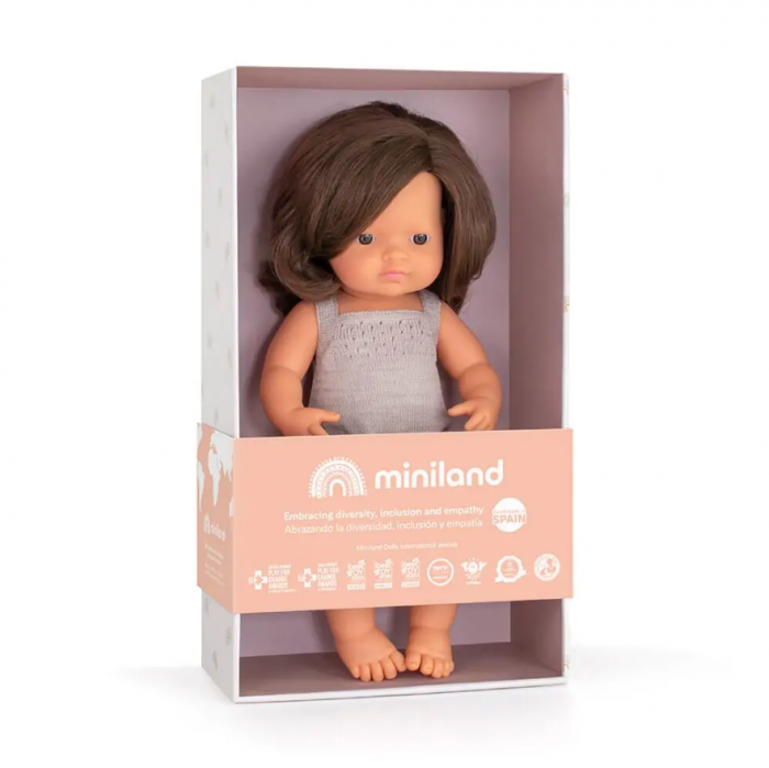 Miniland-Papusa 38 cm, fetita europeana, imbracata in salopeta tricotata [2]