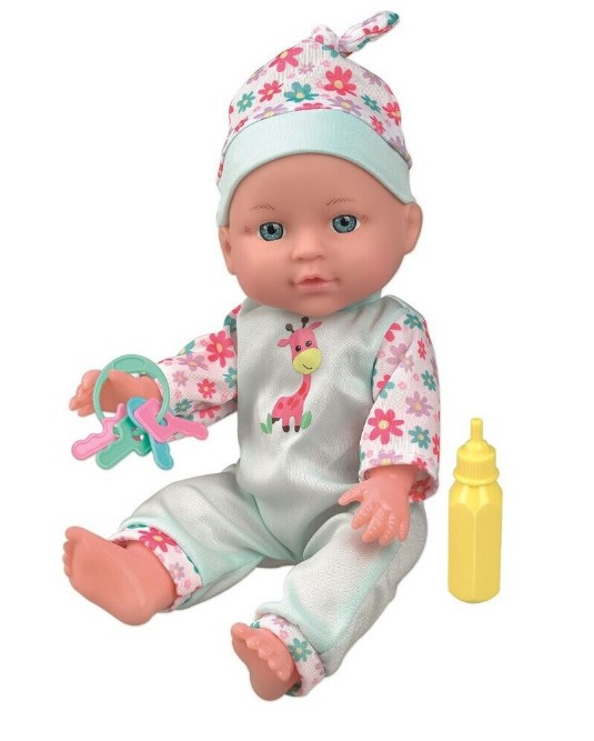 Papusa-bebe-30-cm,-cu-salopeta-haioasa-inflorata-si-caciulita,-cu-accesorii-mancare,-jucarie-zornaitoare-si-olita-RS-Toys [1]