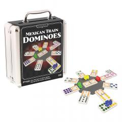 Pressman-Premium Classics - Mexican Train Dominoes - Joc Domino Trenul Mexican , in cutie metalica  [2]