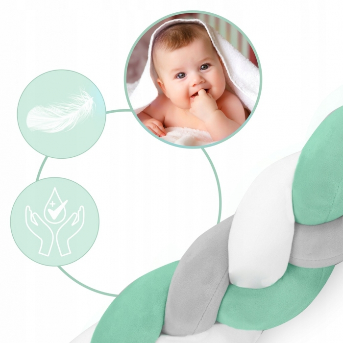 Ricokids-Protectie laterala pentru patut, impletita, 2 m, Ricokids 722002 - Mint [2]