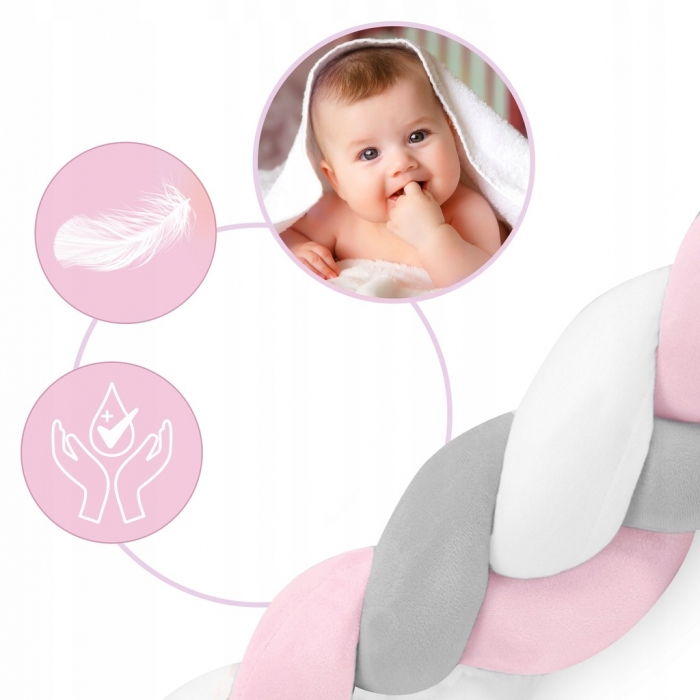 Ricokids-Protectie laterala pentru patut, impletita, 2 m, Ricokids 722003 - Roz [2]