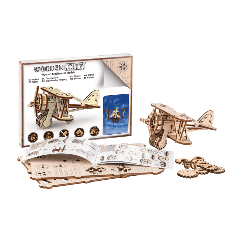 Wooden City-Puzzle 3D Avion - Kit model mecanic [7]