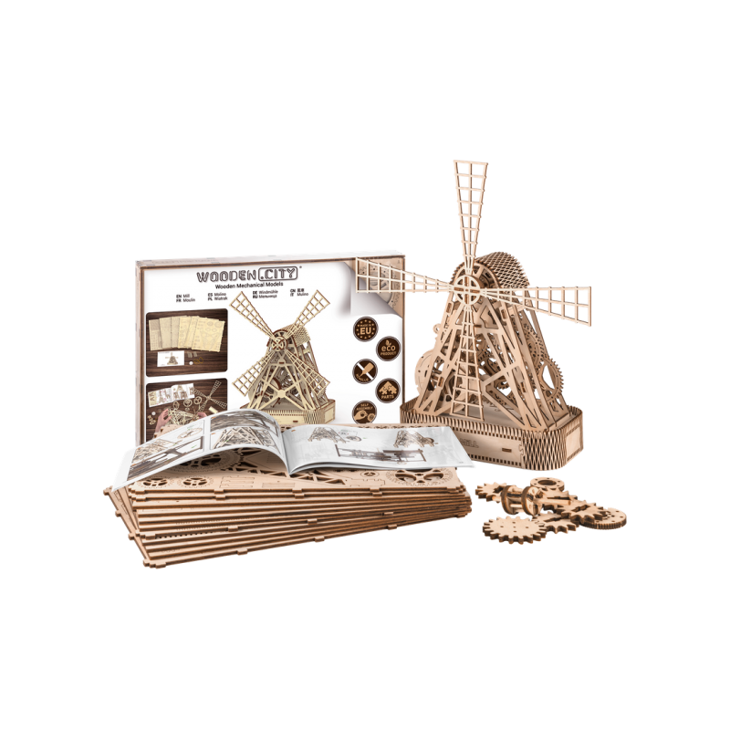 Wooden City-Puzzle 3D Moara - kit model mecanic [9]
