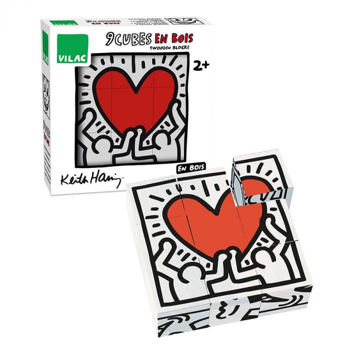 Vilac-Puzzle 9 cuburi lemn, Keith Haring [2]