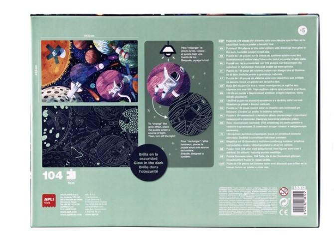 Puzzle care straluceste in intuneric, Sistem solar, Apli Kids, 64.5 x 41.5 cm, 104 piese [3]