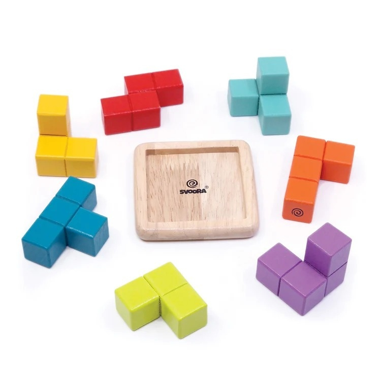 Puzzle cub 3D colorat din lemn, Svoora [2]
