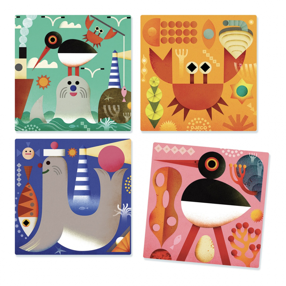 Djeco-Puzzle din cuburi de lemn Animale marine, Djeco [3]