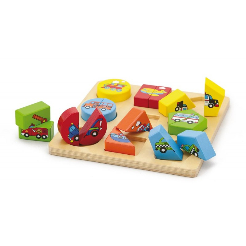 Puzzle din cuburi din lemn cu mijloace de transport [2]