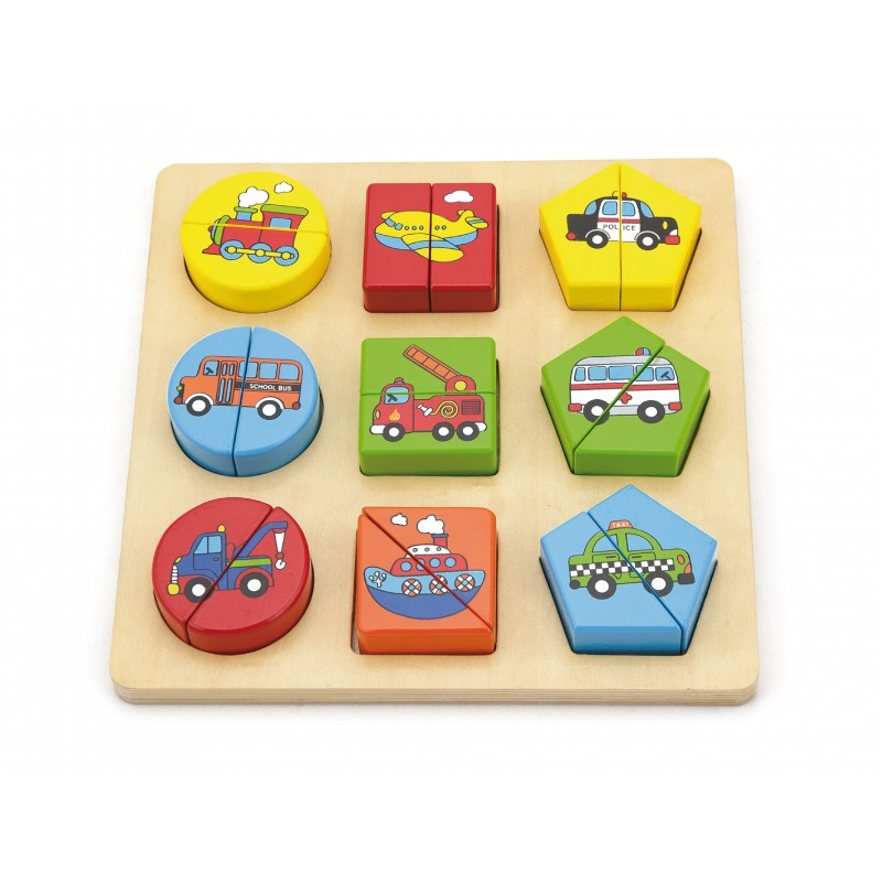 Puzzle din cuburi din lemn cu mijloace de transport [3]