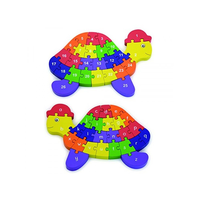 Viga-Puzzle din lemn 3D cu litere si cifre - broscuta testoasa [2]