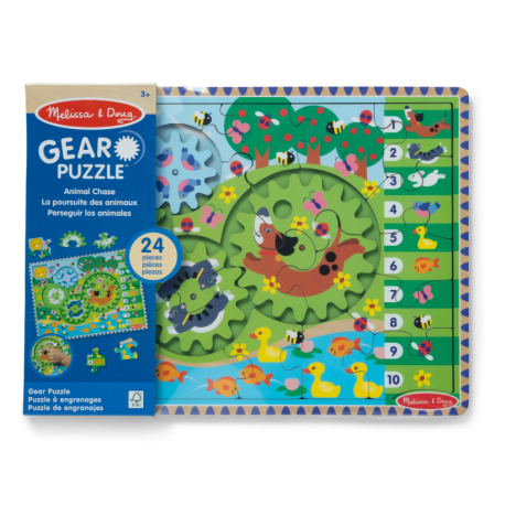 Melissa & Doug-Puzzle din lemn cu rotite dintate pentru invatarea numararii prin joaca Animale vesele [3]
