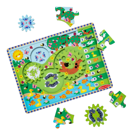 Melissa & Doug-Puzzle din lemn cu rotite dintate pentru invatarea numararii prin joaca Animale vesele [1]