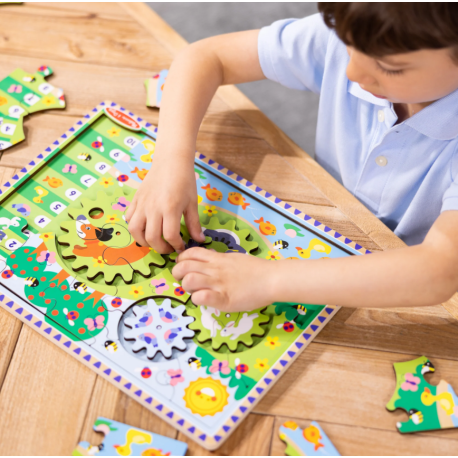 Melissa & Doug-Puzzle din lemn cu rotite dintate pentru invatarea numararii prin joaca Animale vesele [4]