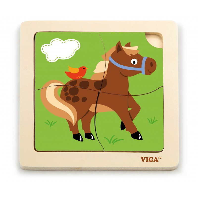 Puzzle din lemn din 4 piese mari - cal [4]