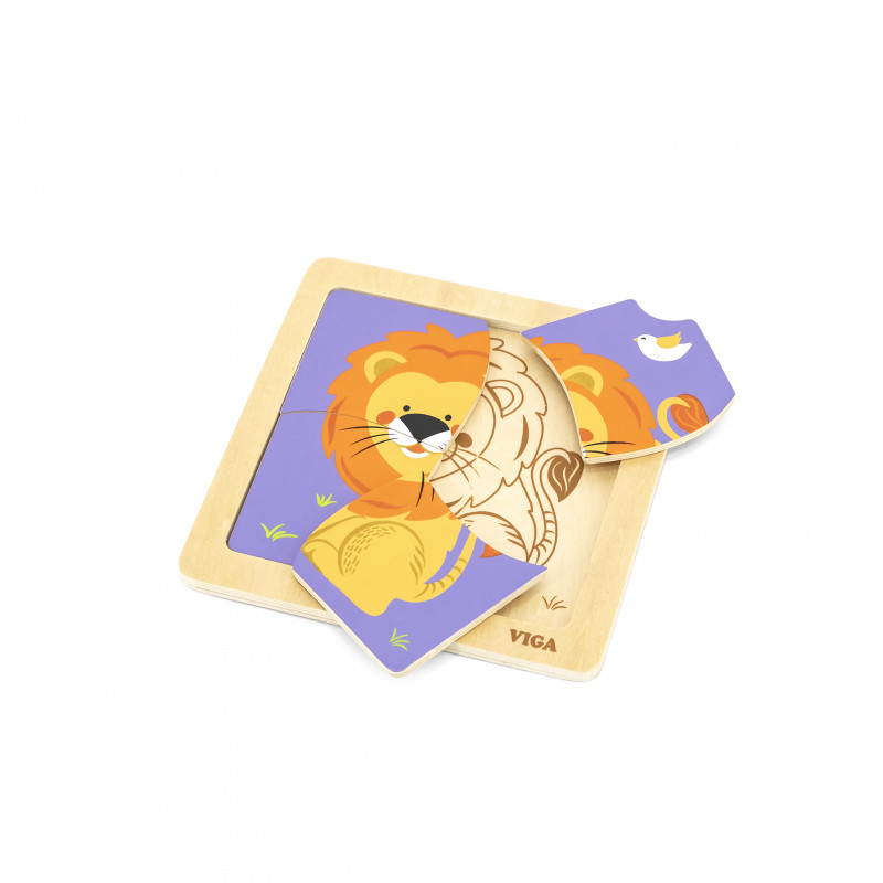 Viga-Puzzle din lemn din 4 piese mari - leu, Viga [1]