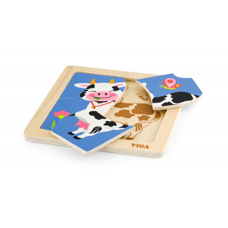 Puzzle din lemn din 4 piese mari - vaca [3]