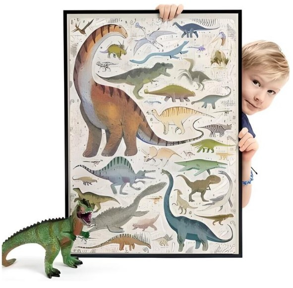 Puzzle pentru copii educational, Banana Panda Puzzlove Dinosaurs, 200 piese, specii dinozauri, format mare 68 x 48 cm [2]