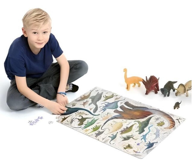 Puzzle pentru copii educational, Banana Panda Puzzlove Dinosaurs, 200 piese, specii dinozauri, format mare 68 x 48 cm [3]