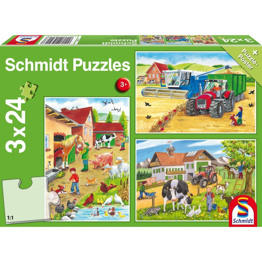 Puzzle Schmidt: La ferma, Set de 3 x 24 piese + Cadou: poster [1]