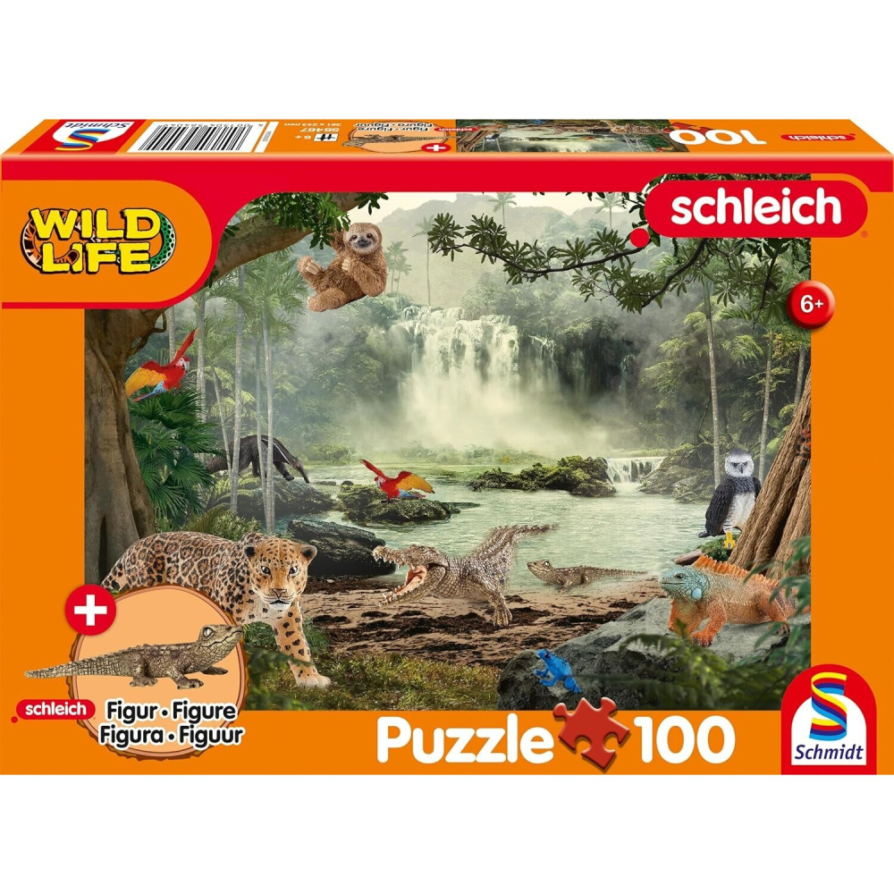 Puzzle Schmidt: Viata salbatica, in padurea tropicala, 100 piese + Cadou: figurina pui de crocodil [1]