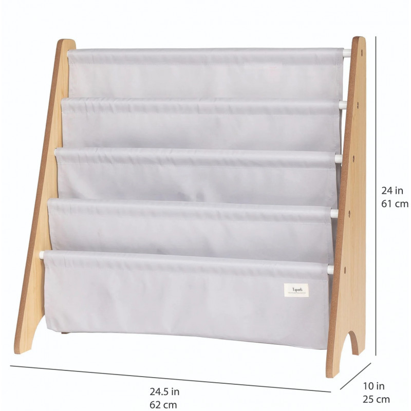 3 Sprouts-Raft organizator de carti pentru copii, material reciclat Gri, 3 Sprouts [4]