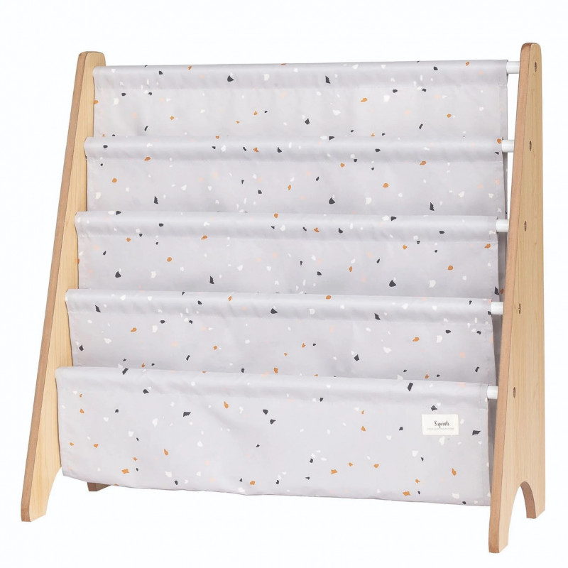 Raft organizator de carti pentru copii, material reciclat Terrazzo Grey, 3 Sprouts [2]
