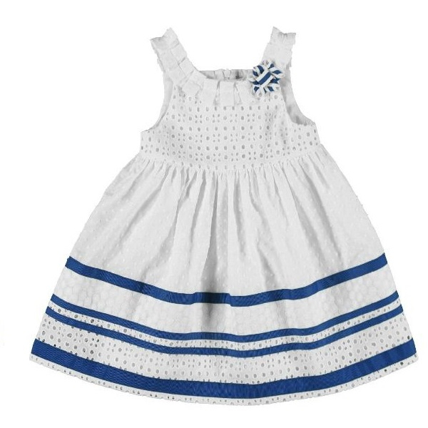 Rochie alba cu broderie englezeasca si insertii albastre (3928), 80 cm / 12 luni [1]