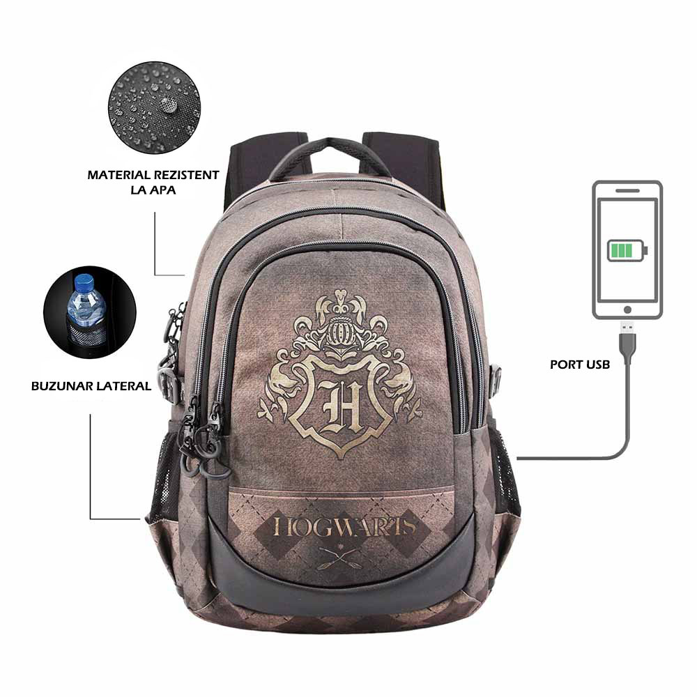 Rucsac Harry Potter Hogwarts Brown cu port USB, 30x44x17 cm [5]