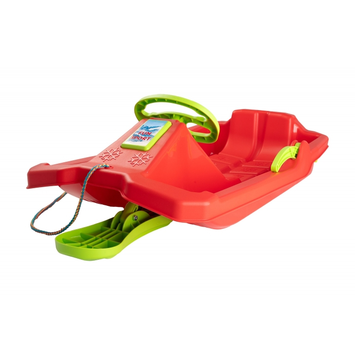 Sanie copii Marmat Niko cu manere, frana si volan - Rosu [2]