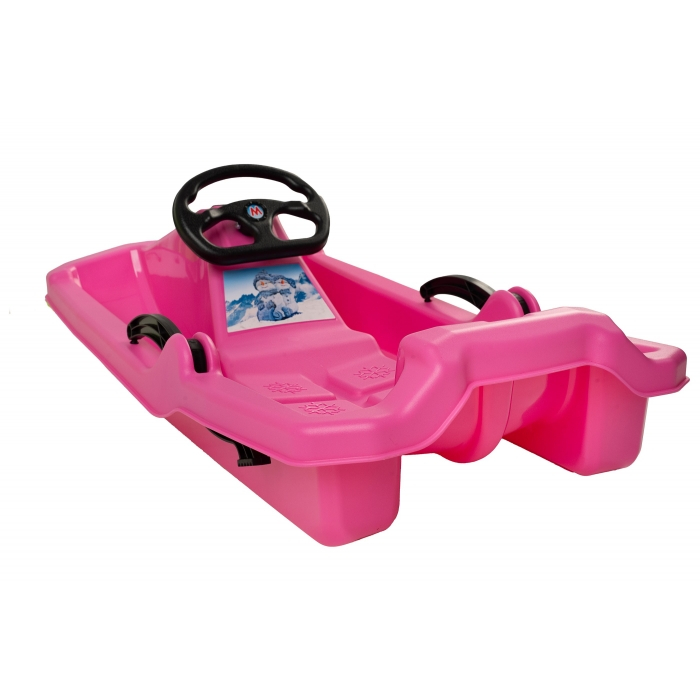 Sanie copii Marmat Niko cu manere, frana si volan - Roz [2]