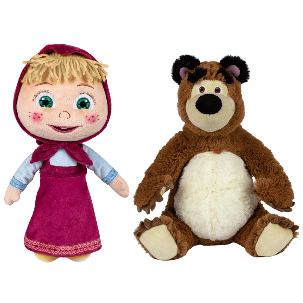 Play by Play-Set 2 jucarii din plus Masha cu rochie 26 cm si Ursul 25 cm, Masha & The Bear [1]