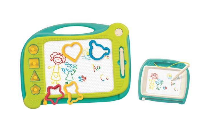 Set 2 tablite pentru desenat cu creion special magnetic, suprafata desen multicolora, 4 forme magnetice si 2 sabloane [1]