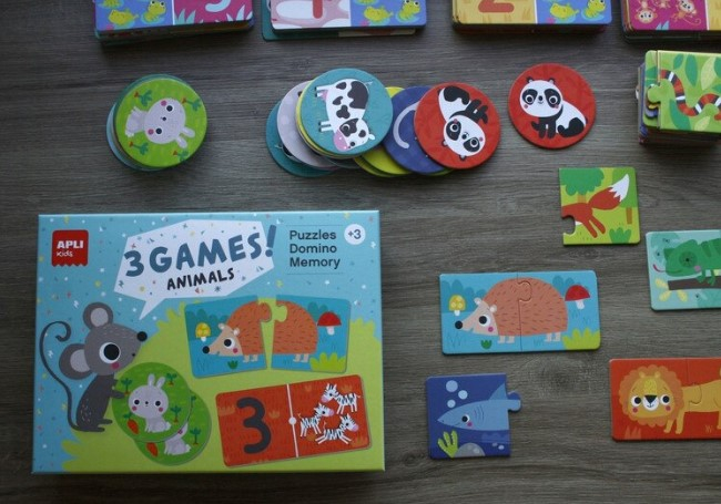 Set 3 jocuri Animale : puzzle, domino, memorie, Apli Kids, Carton, Multicolor [2]